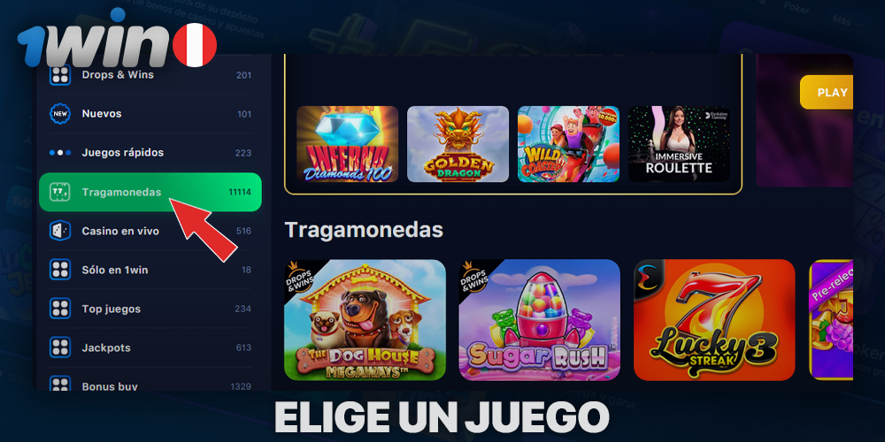 Seleccionar categoría de juegos de casino 1Win