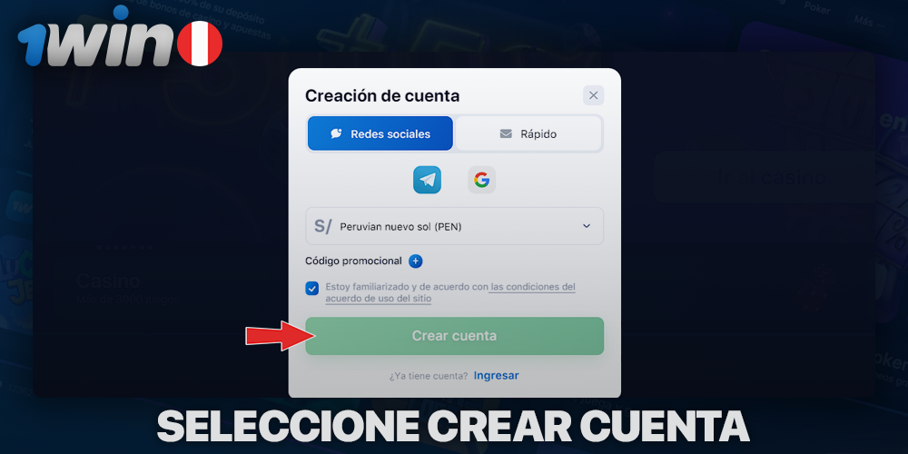 Finalización del registro en 1Win