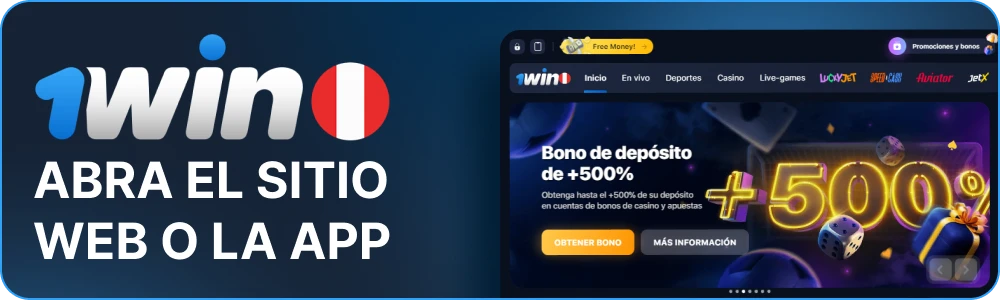 Acceda al sitio web o a la app 1win