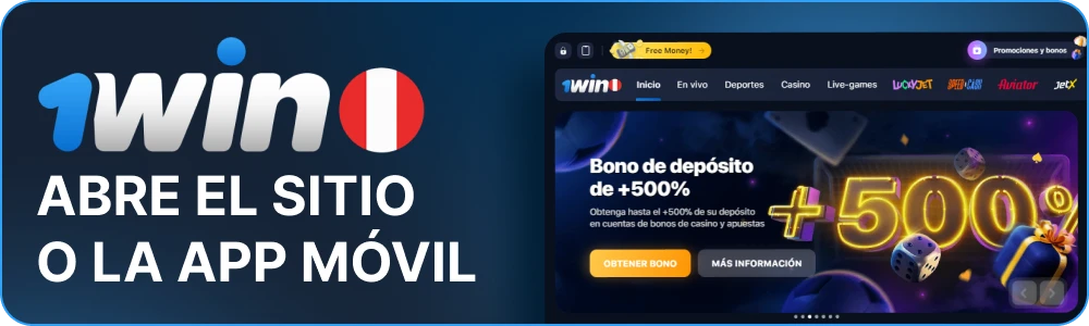 Abra el sitio web o la app 1win