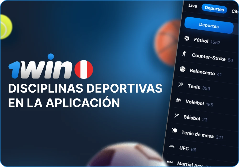 Disciplinas deportivas en la app 1win Perú