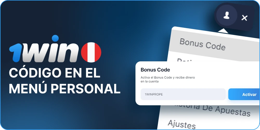 Código en el menú personal de 1win