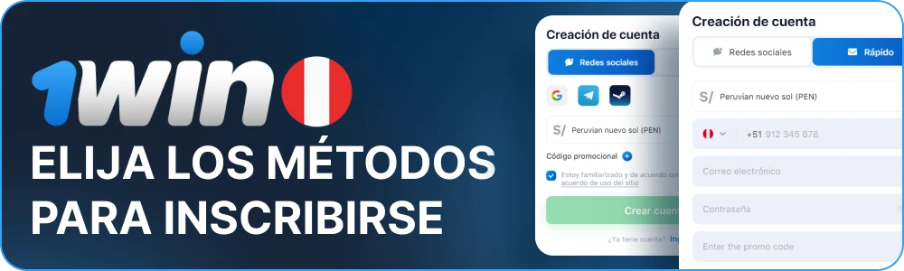 Elija cómo desea registrarse en 1win