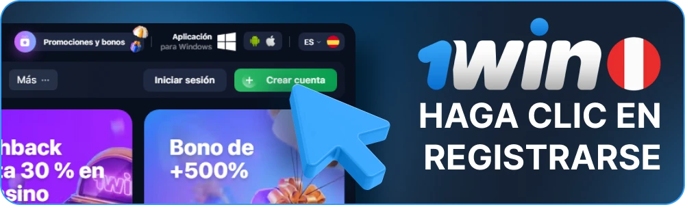 Haga clic en Registrarse para crear un perfil 1win
