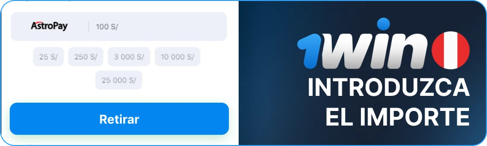 Introduzca el importe que debe cargarse a 1win