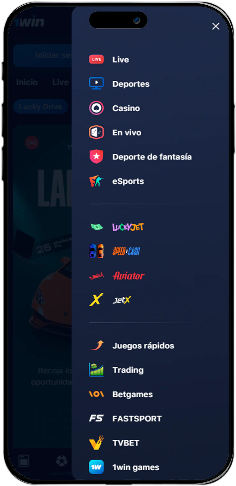 Captura de pantalla del menú